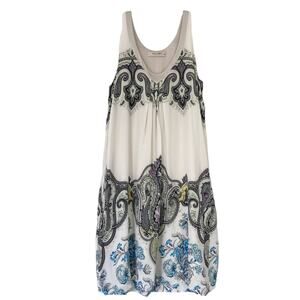 NWOT ETRO Dress 44/8 ITALY SILK Cream Paisley  Floral Pleated V-Neck A-Line Pckt